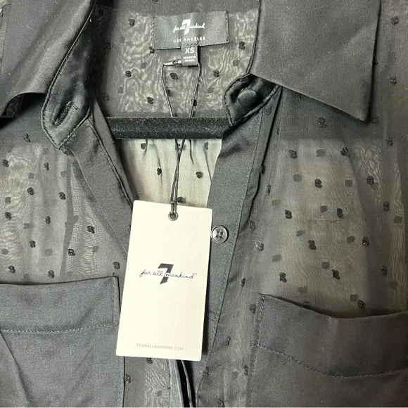 NWT 7 For All Mankind Swiss Dot Patch Pocket Top in Jet Black - Picture 3 of 7